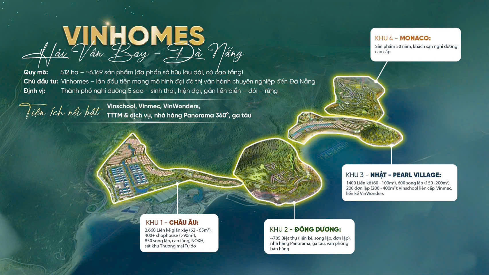 Mặt bằng Vinhomes Làng Vân Đà Nẵng được chia làm 4 khu Mặt bằng Vinhomes Làng Vân Đà Nẵng được chia làm 4 khu